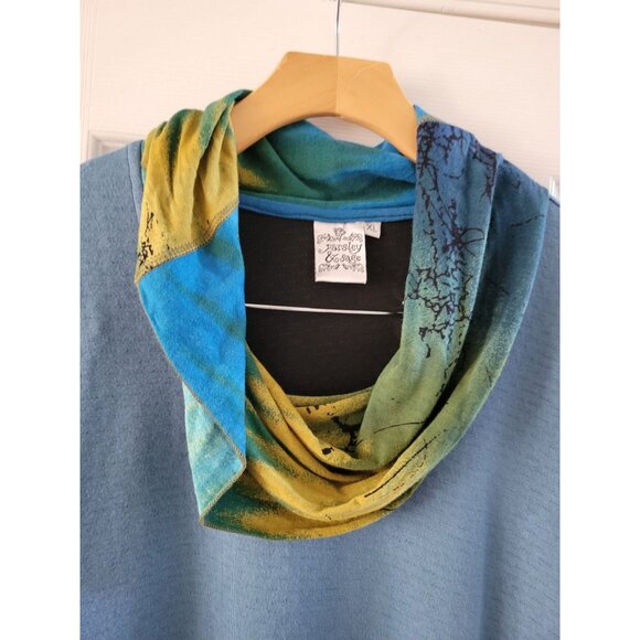 Parsley & Sage Green blue Cowl neck tunic top size XL lagenlook art to wear - Picture 3 of 10
